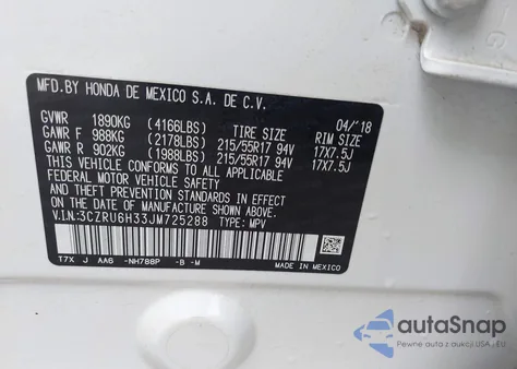 2018 Honda Hr-V Lx из США, поврежденный, VIN 3CZRU6H33JM725288